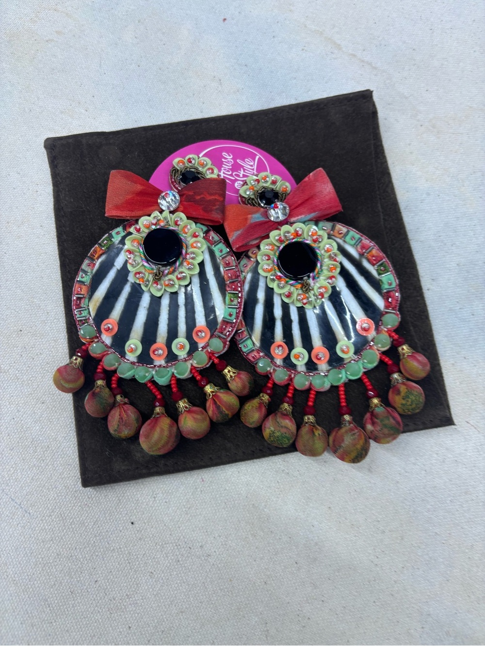 Ranjana khanColorful Boho Statement Earrings with Ribbon - Picture 2 of 5